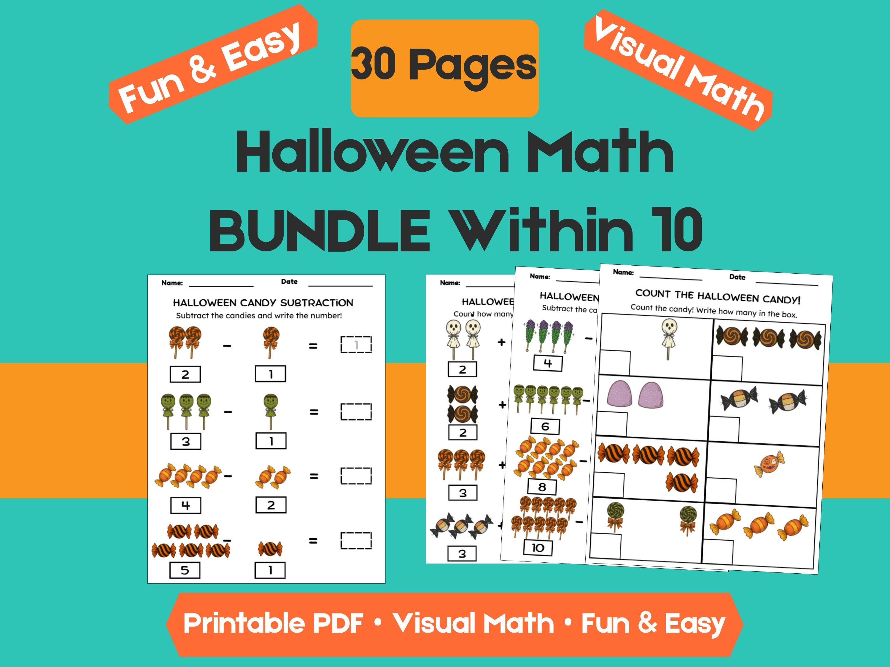 Halloween Math Worksheet Bundle | 30 Pages of Counting, Addition & Subtraction Fun (within 1β10) for Classroom or Homeschool