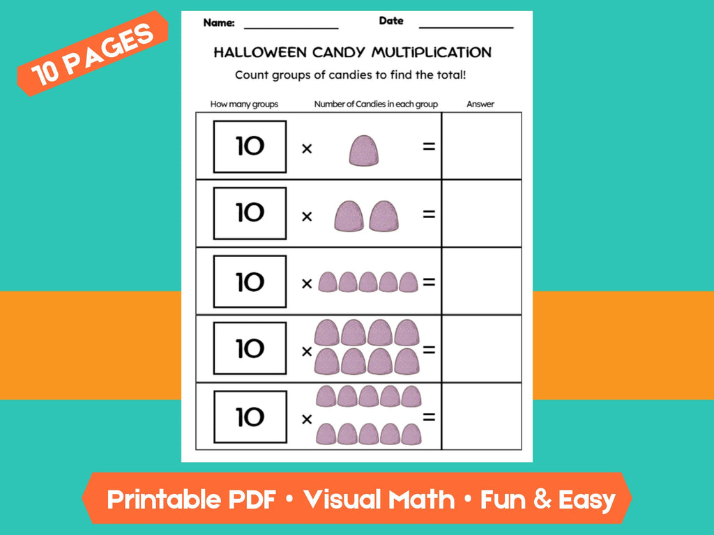 Halloween Candy Multiplication Worksheets | 10 Pages | Fun & Visual Math Practice for Kids