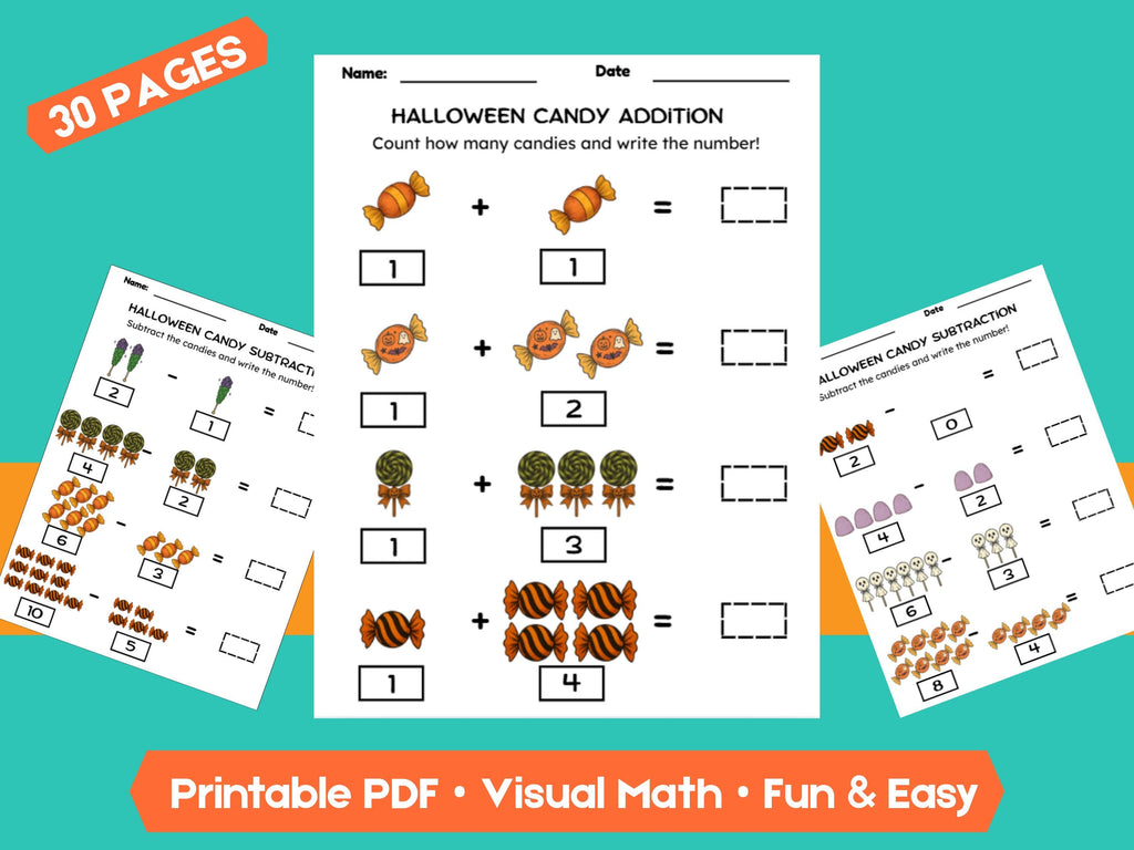 Halloween Math Worksheet Bundle | 30 Pages of Counting, Addition & Subtraction Fun (within 1–10) for Classroom or Homeschool