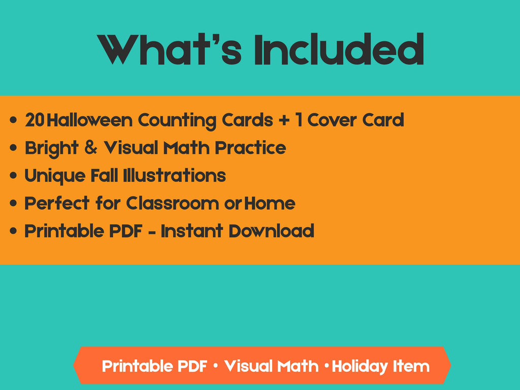 Halloween Counting Cards 1-20: Fall Math Flashcards (PDF Downloadable
