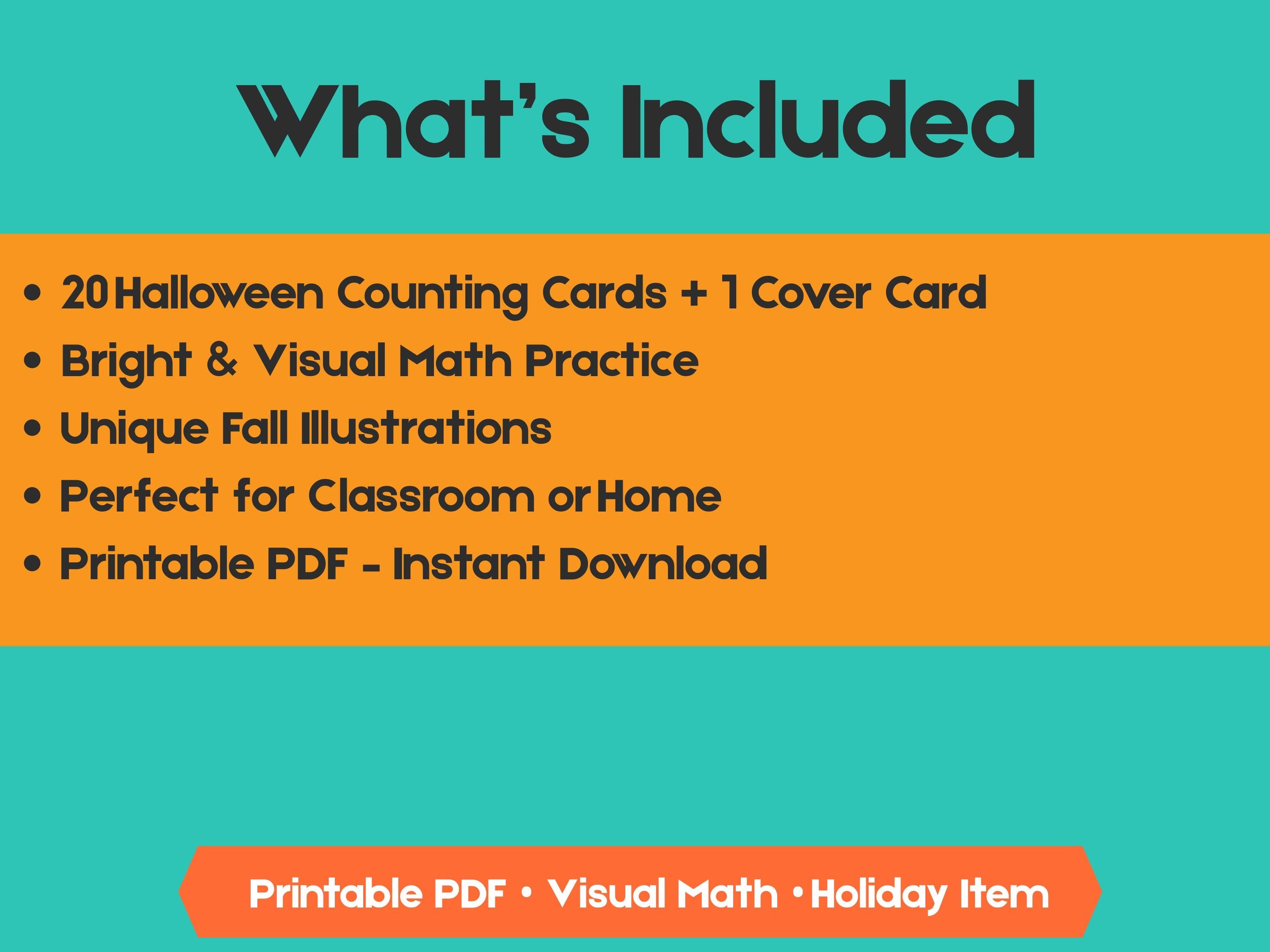 Halloween Counting Cards 1-20: Fall Math Flashcards (PDF Downloadable