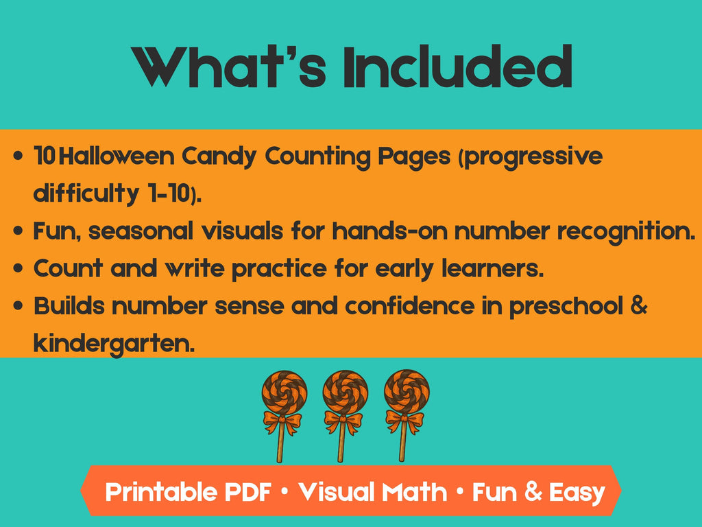 Preschool & Kindergarten Halloween Math: 10 Pages of Counting Fun for Kids