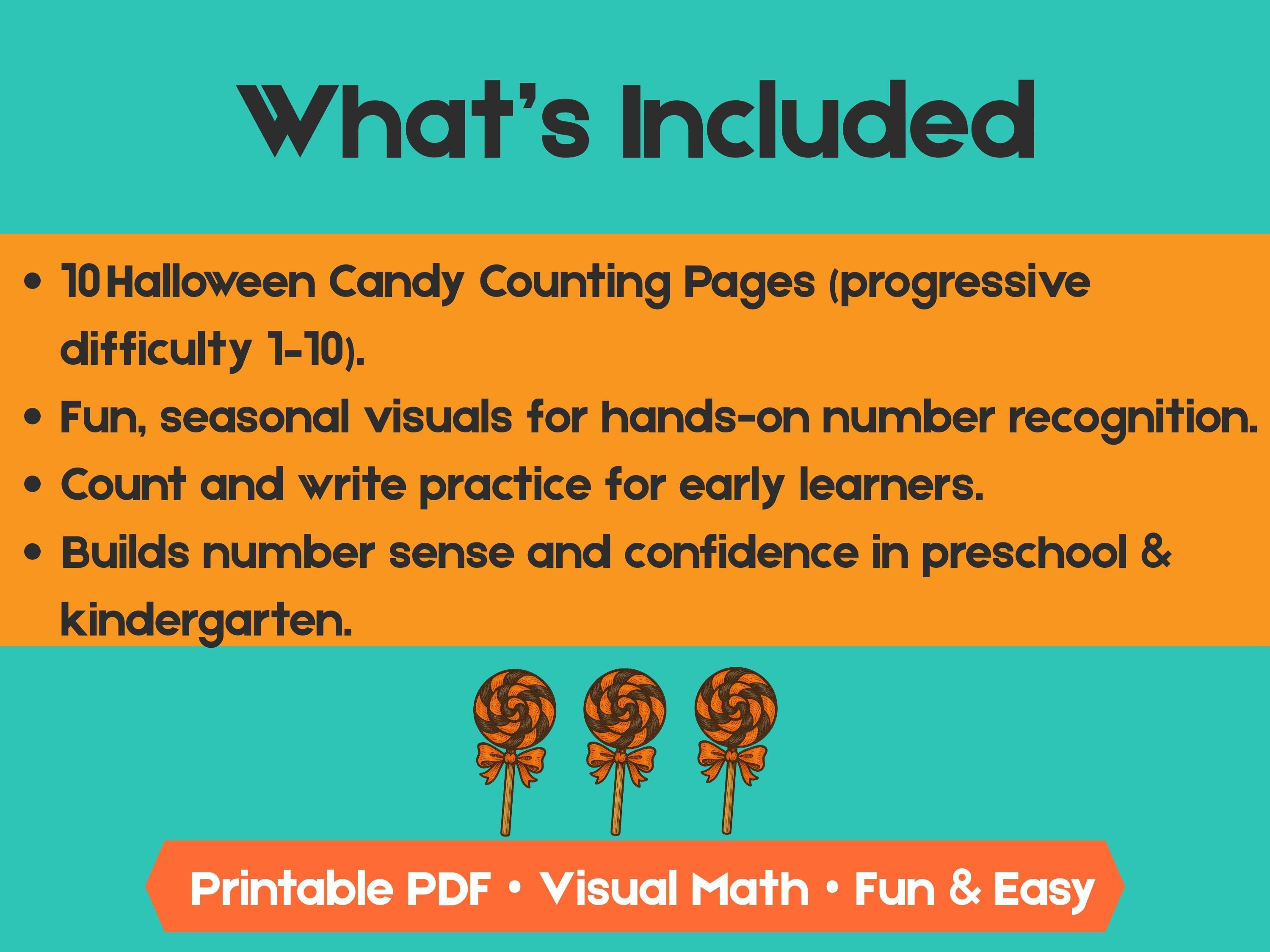 Preschool & Kindergarten Halloween Math: 10 Pages of Counting Fun for Kids
