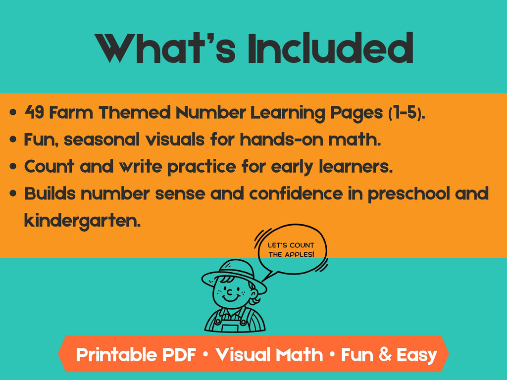 Preschool Numbers & Counting Worksheets: Farm Theme Math Printable (PDF Download)
