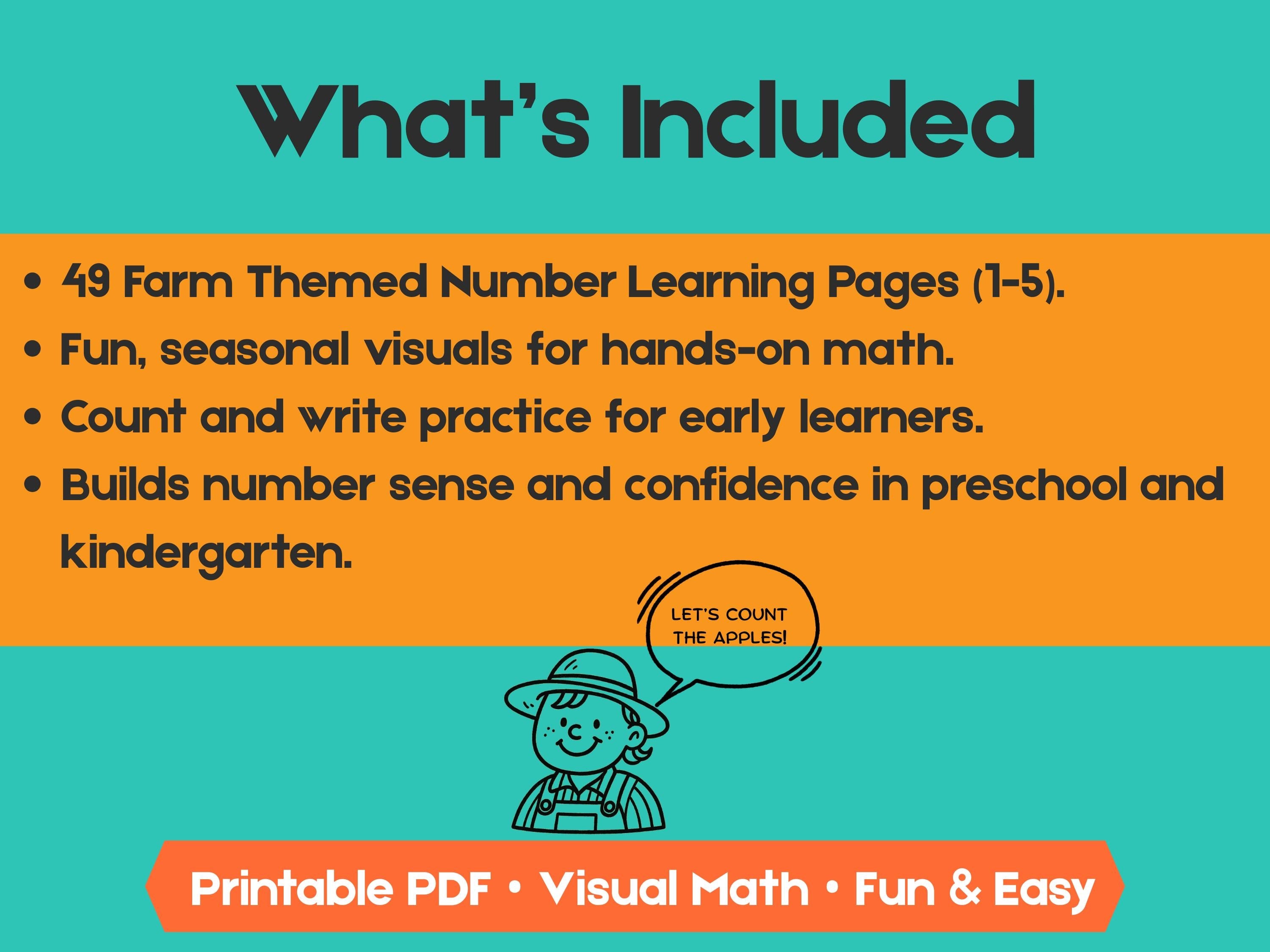Preschool Numbers & Counting Worksheets: Farm Theme Math Printable (PDF Download)