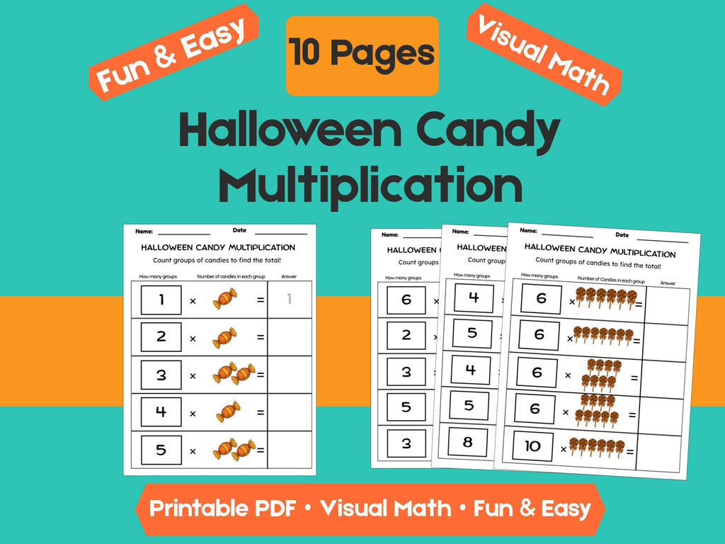 Halloween Candy Multiplication Worksheets | 10 Pages | Fun & Visual Math Practice for Kids