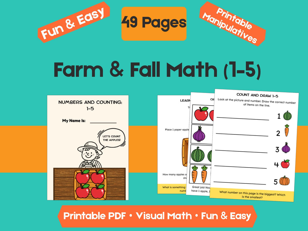 Preschool Numbers & Counting Worksheets: Farm Theme Math Printable (PDF Download)