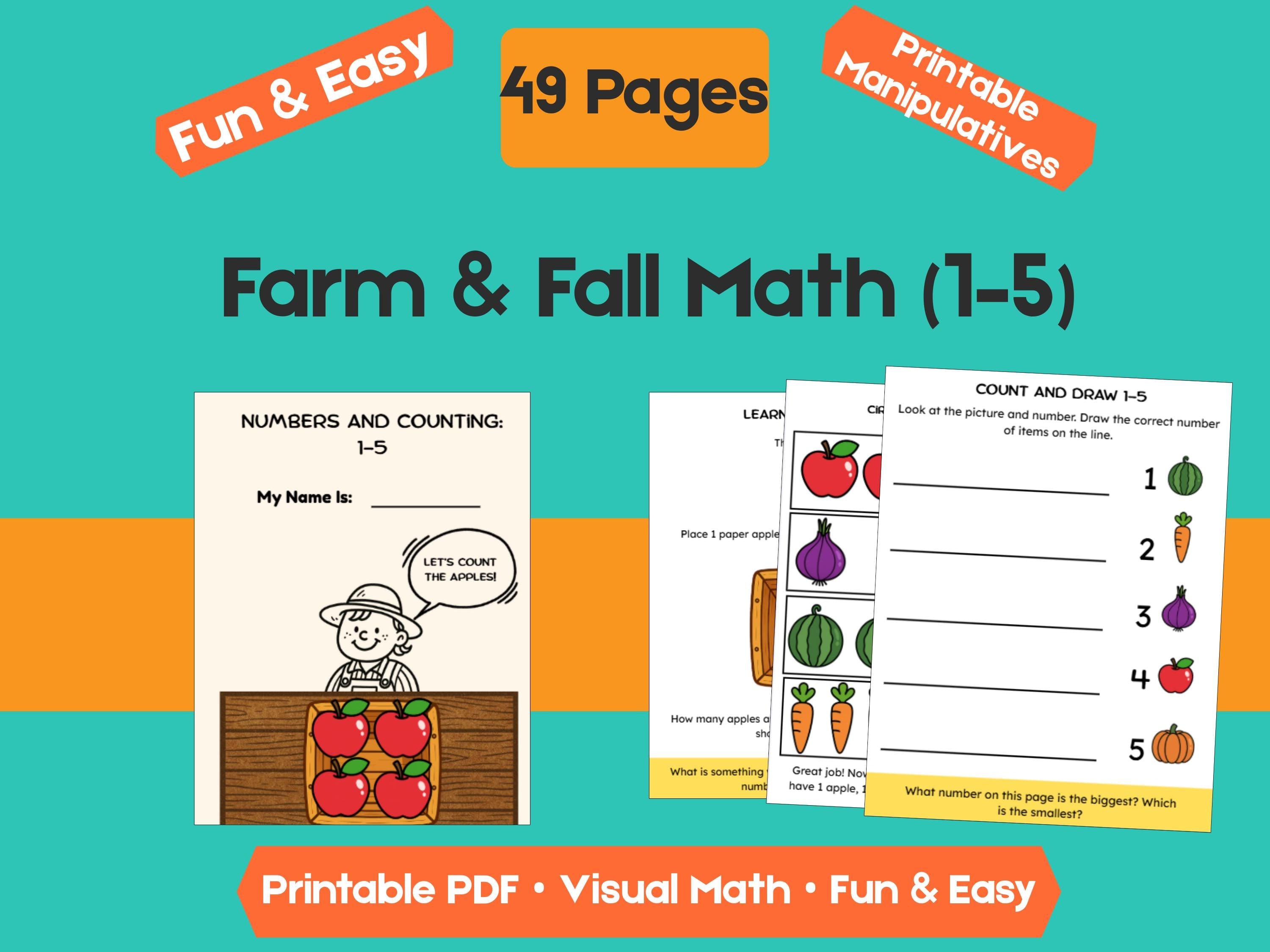 Preschool Numbers & Counting Worksheets: Farm Theme Math Printable (PDF Download)