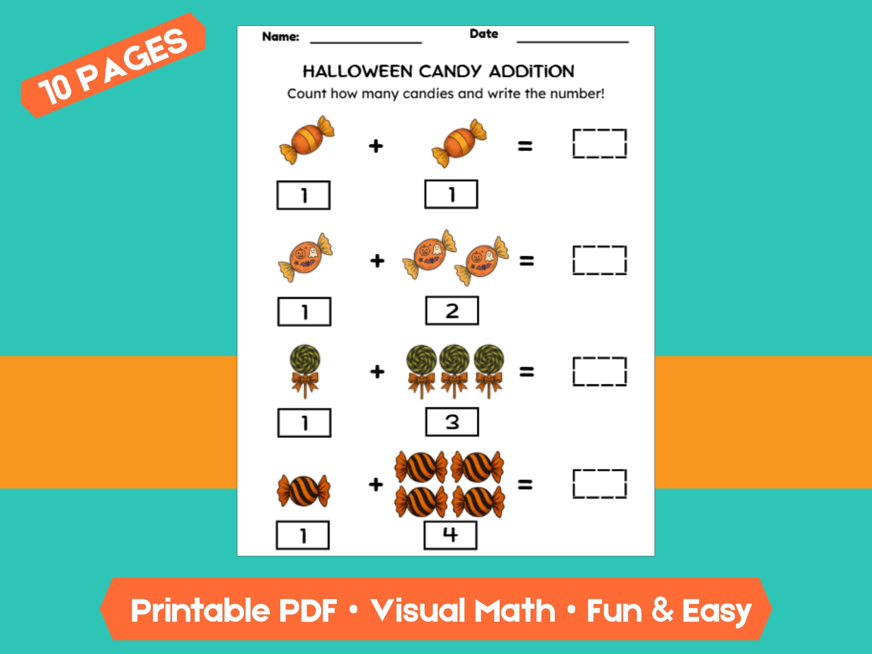 Halloween Candy Addition Worksheets (1–10) | Preschool & Kindergarten Math, Count and Write
