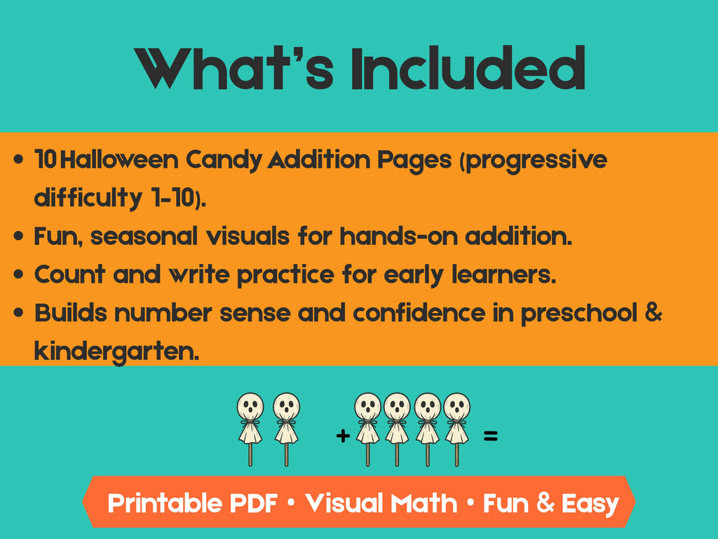 Halloween Candy Addition Worksheets (1–10) | Preschool & Kindergarten Math, Count and Write