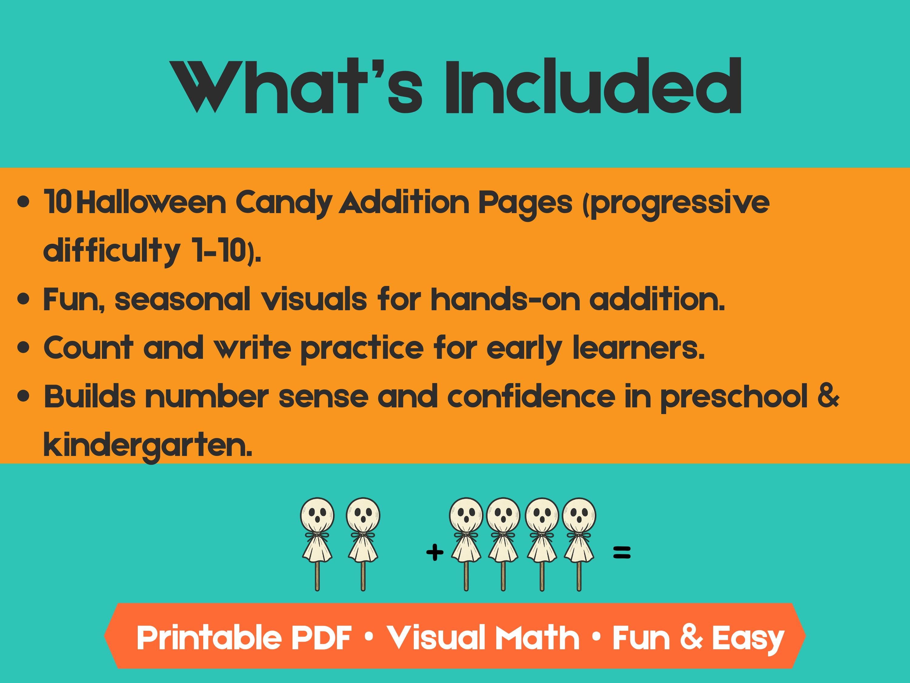 Halloween Candy Addition Worksheets (1–10) | Preschool & Kindergarten Math, Count and Write