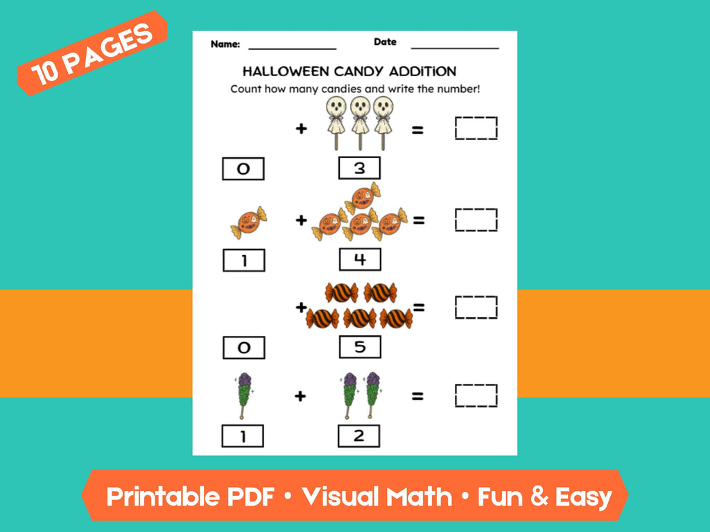 Halloween Candy Addition Worksheets (1–10) | Preschool & Kindergarten Math, Count and Write