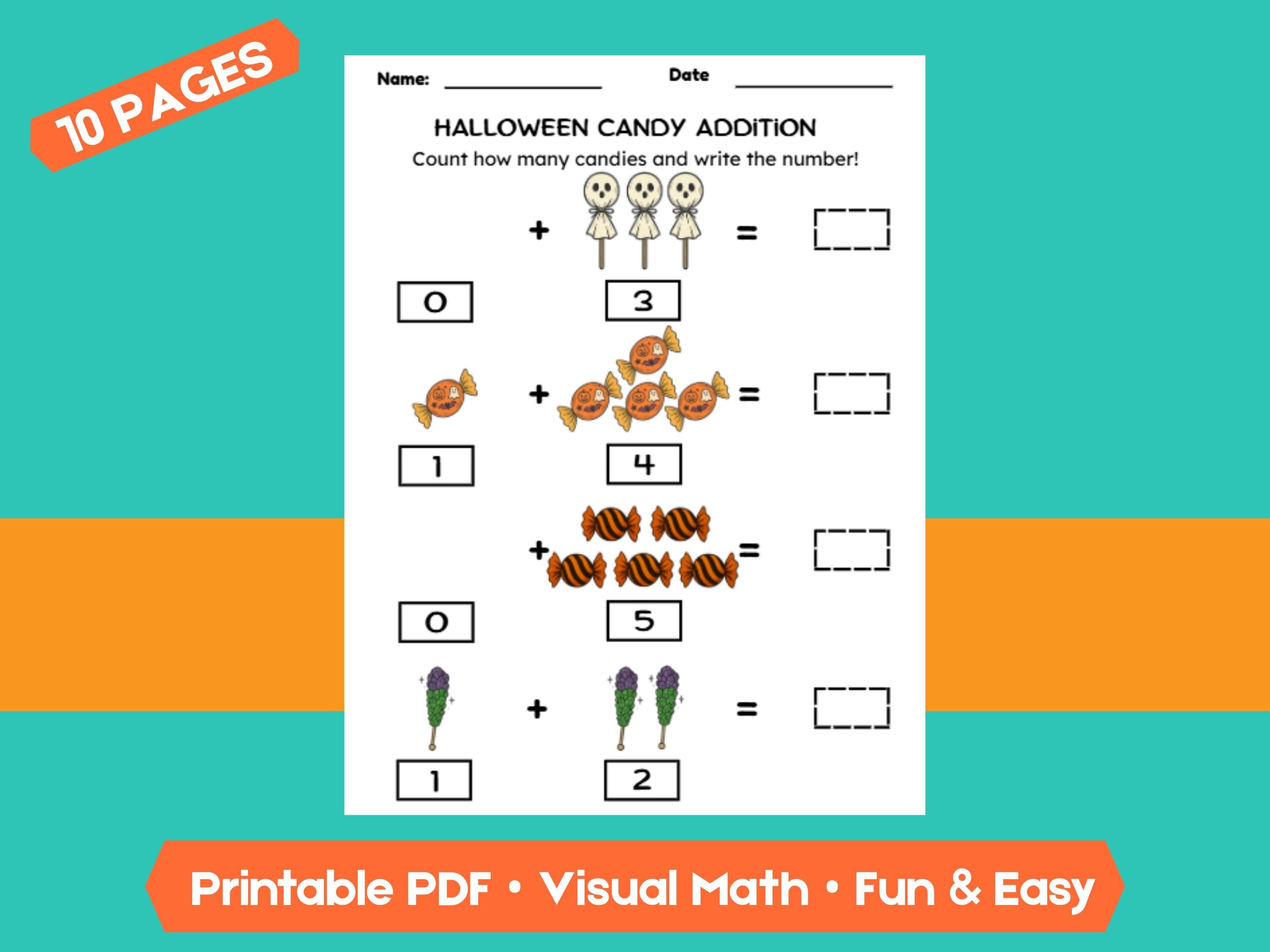 Halloween Candy Addition Worksheets (1–10) | Preschool & Kindergarten Math, Count and Write