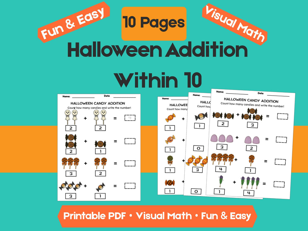 Halloween Candy Addition Worksheets (1–10) | Preschool & Kindergarten Math, Count and Write