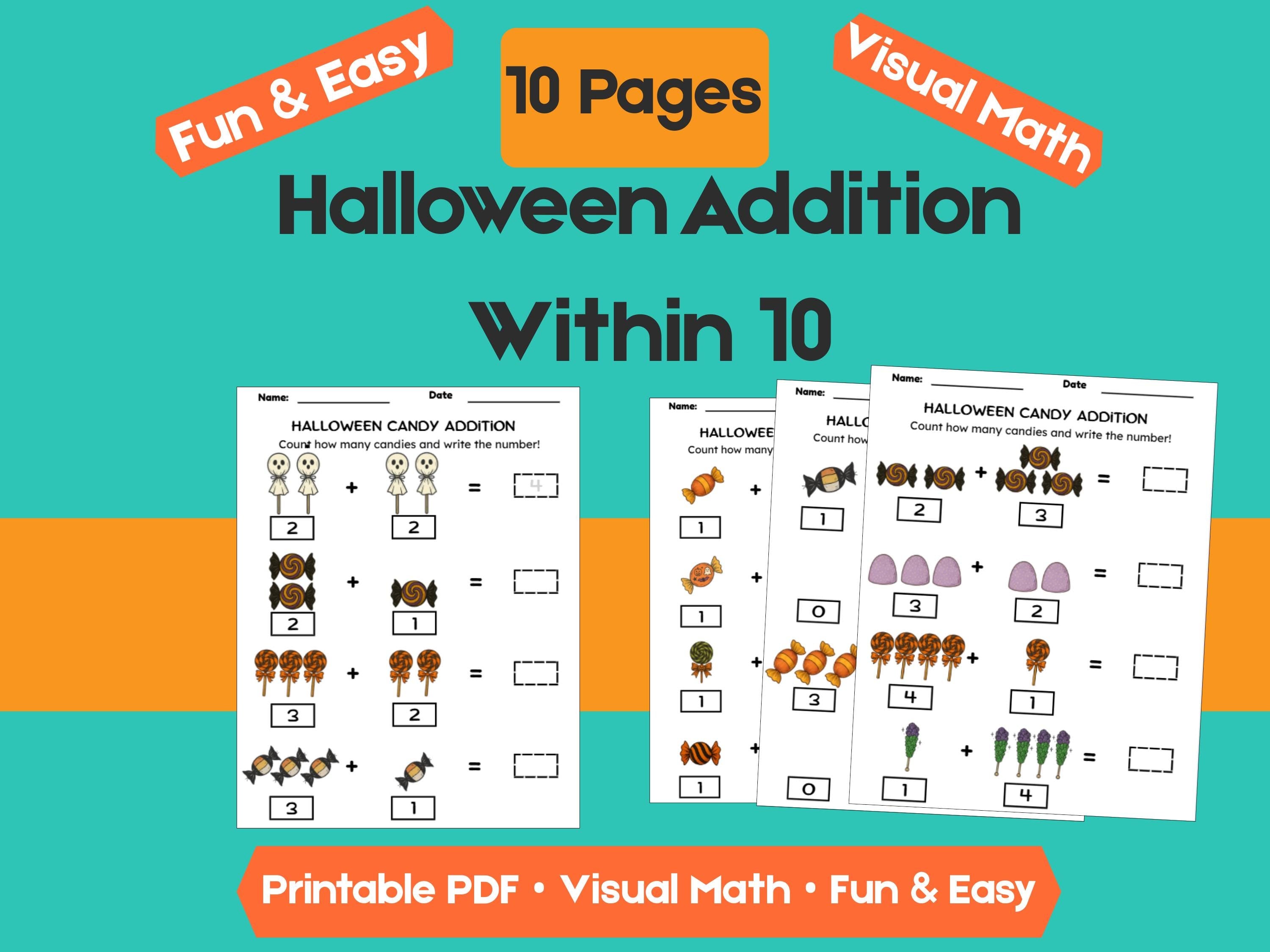 Halloween Candy Addition Worksheets (1–10) | Preschool & Kindergarten Math, Count and Write