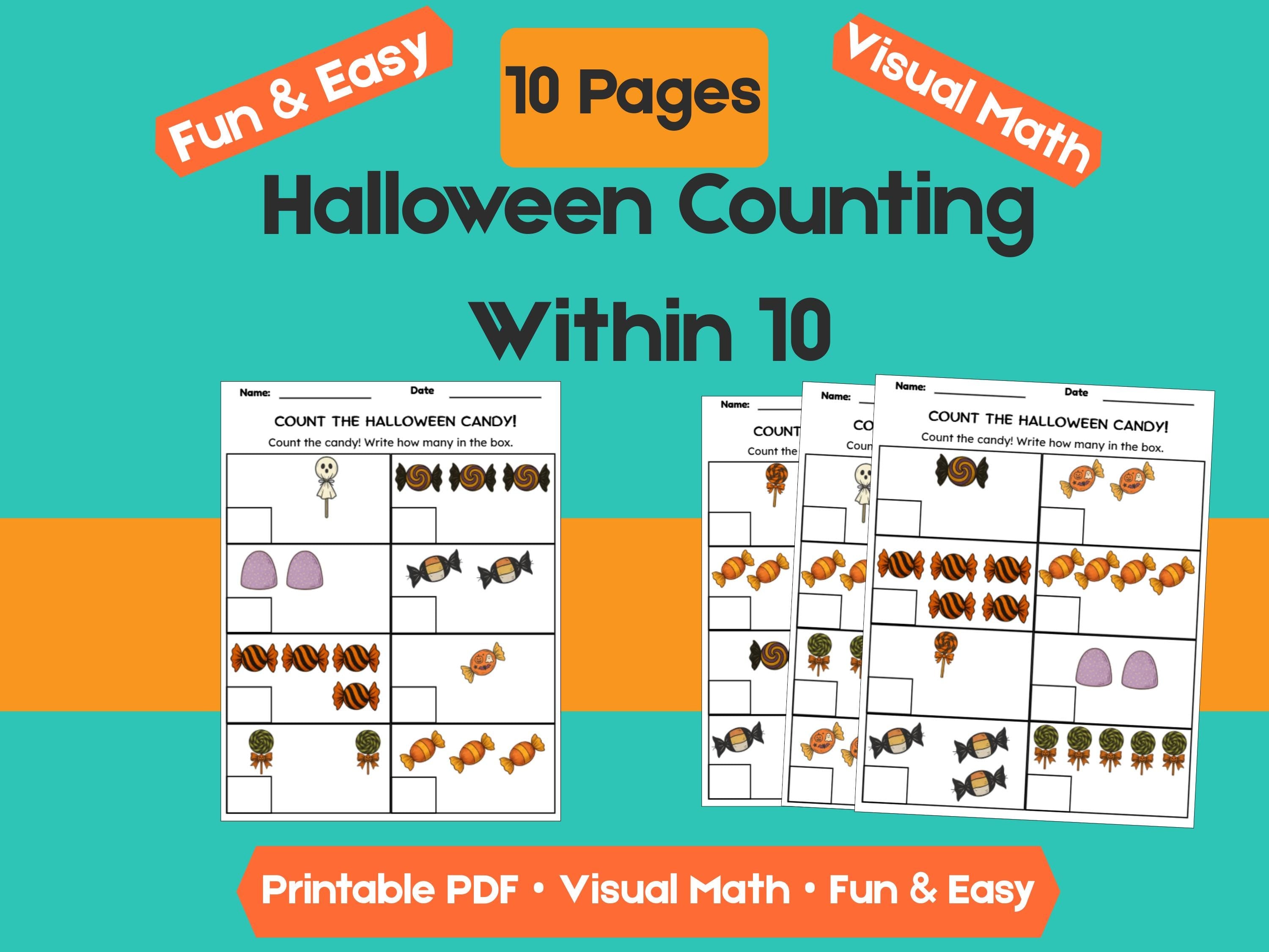 Preschool & Kindergarten Halloween Math: 10 Pages of Counting Fun for Kids