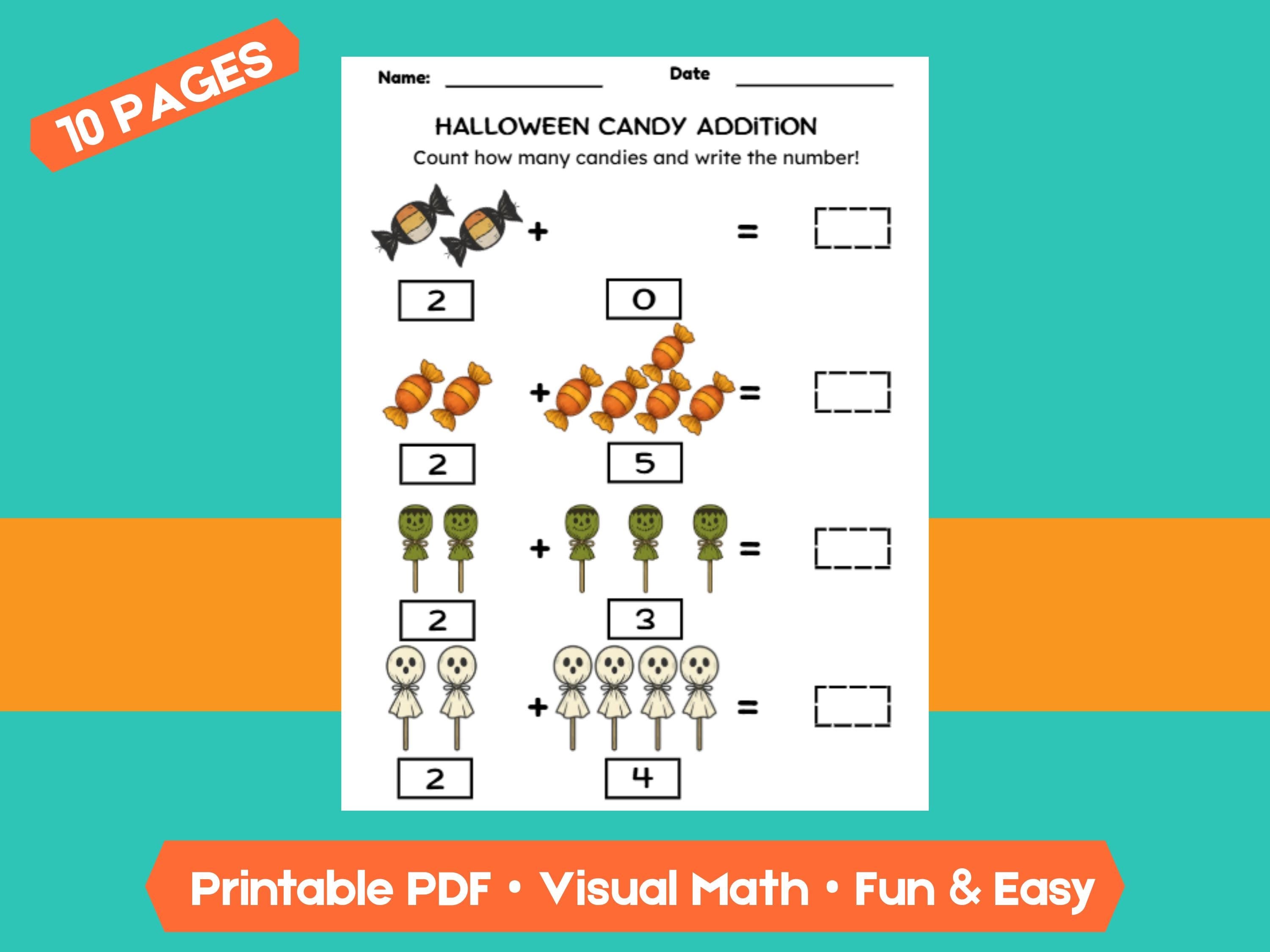 Halloween Candy Addition Worksheets (1–10) | Preschool & Kindergarten Math, Count and Write