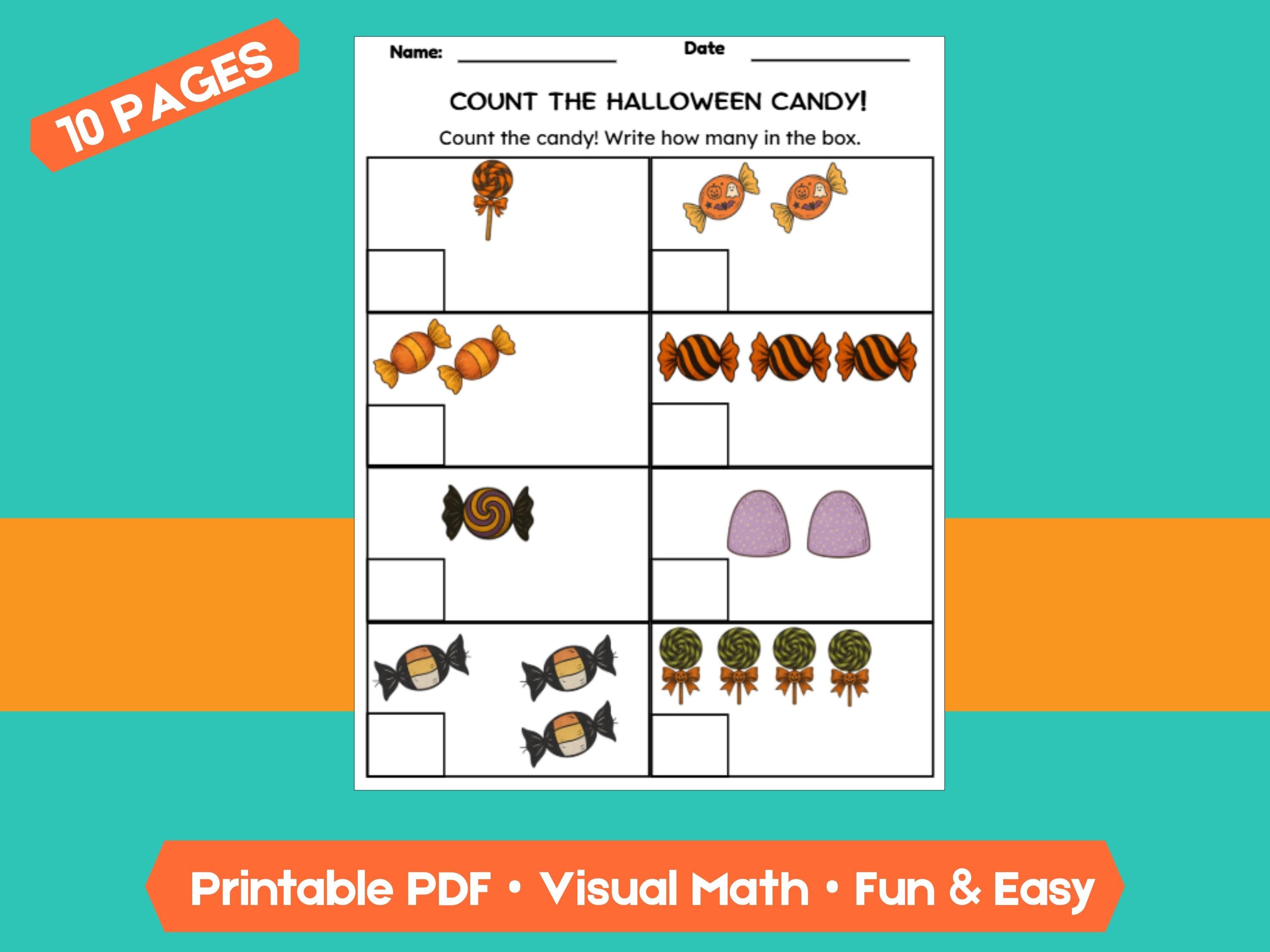 Preschool & Kindergarten Halloween Math: 10 Pages of Counting Fun for Kids