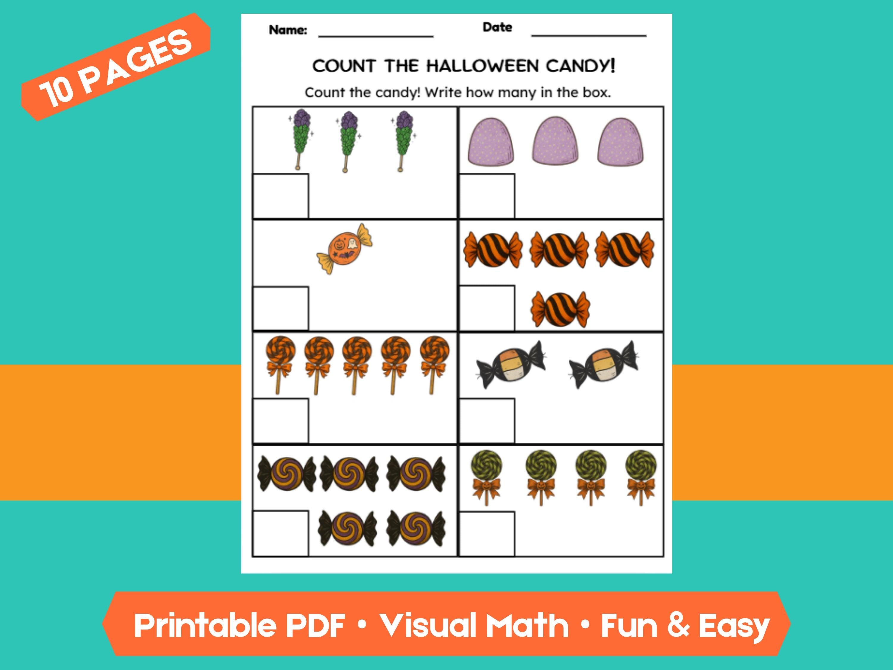 Preschool & Kindergarten Halloween Math: 10 Pages of Counting Fun for Kids