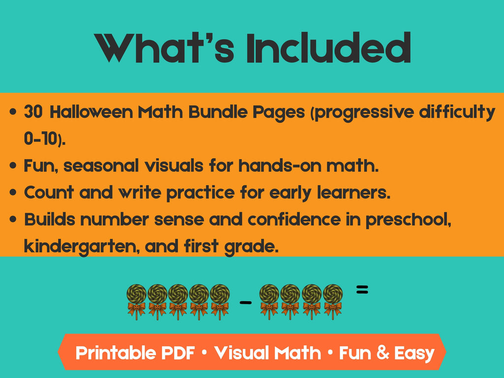 Halloween Math Worksheet Bundle | 30 Pages of Counting, Addition & Subtraction Fun (within 1–10) for Classroom or Homeschool