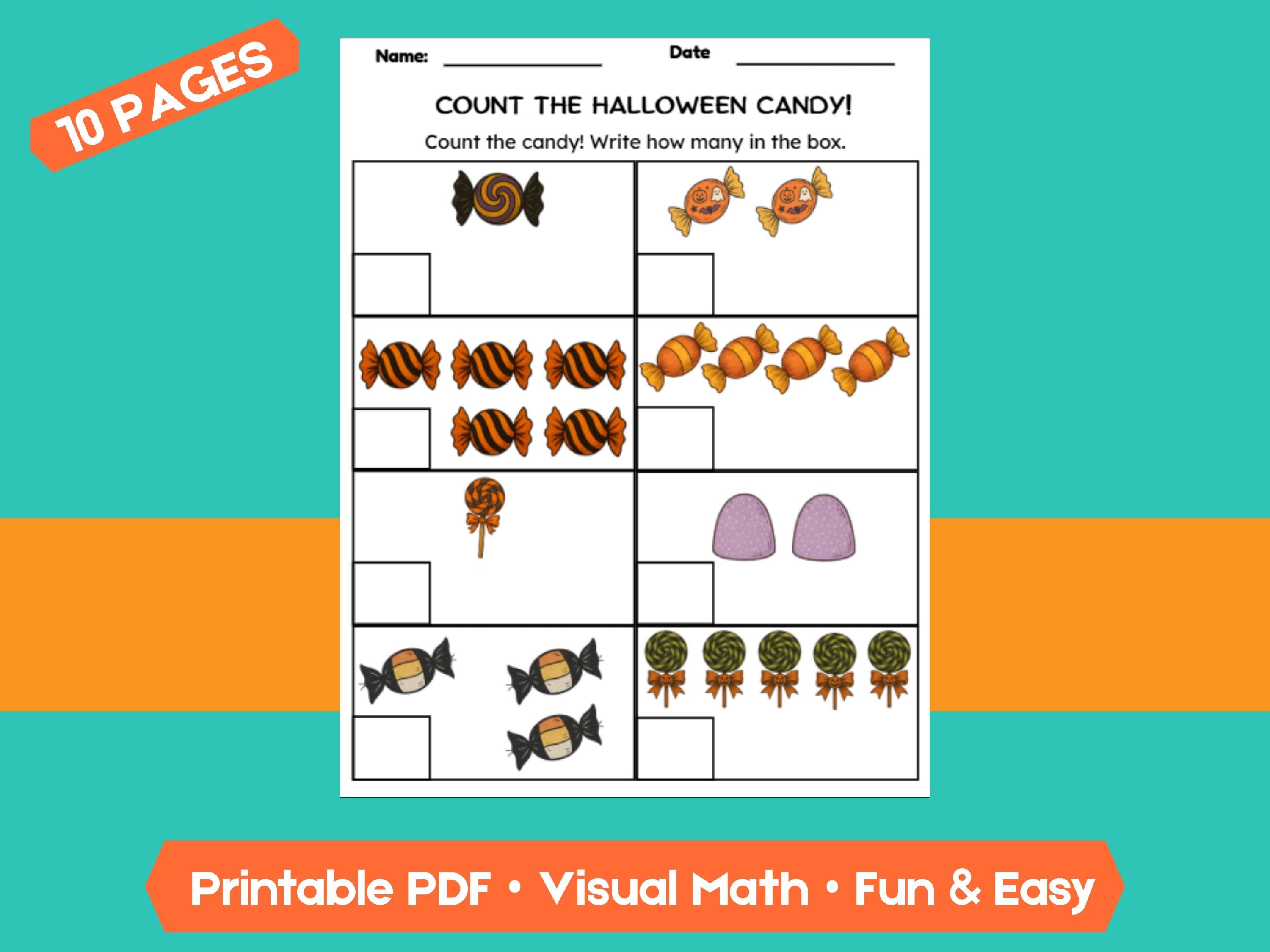 Preschool & Kindergarten Halloween Math: 10 Pages of Counting Fun for Kids